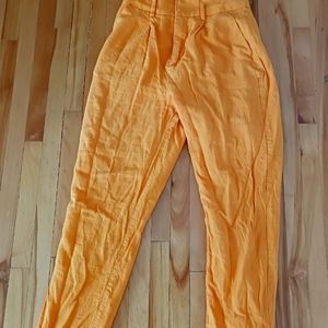 High waisted linen blend yellow pants
